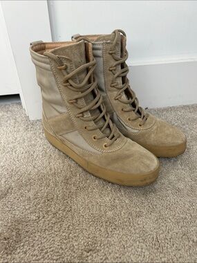 Yeezy Season 3 Tan Leather-Trim High-Top Boots